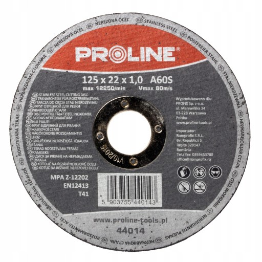 Oceľový rezací kotúč odolný voči kyselinám 125 x 1,0 x 22 mm PROLINE (44014)