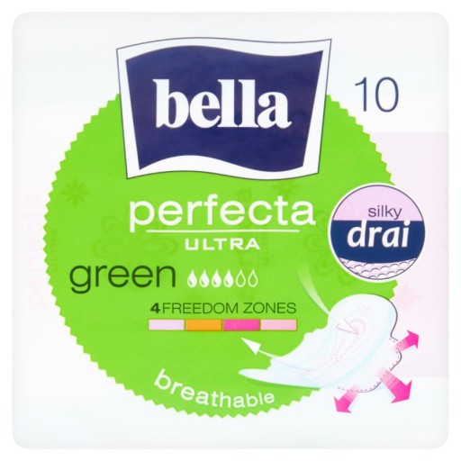 BELLA PERFECTA ULTRA ZELENÉ hygienické vložky 10KS, KRÍDLA, tenké