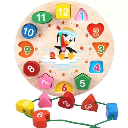 DREVENÝ TRIEDIČ PUZZLE HODINKY + KORÁLKY 2v1