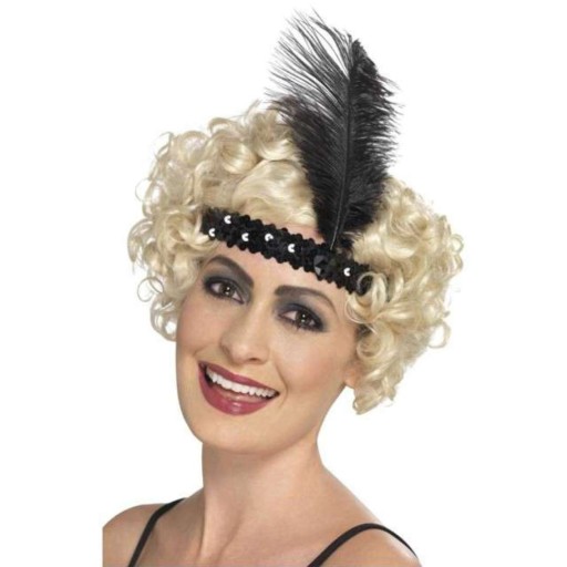 ČIERNA KABARETOVÁ ČELENKA s pierkom RETRO flitre pierko FLAPPERKA 20. roky 20. storočia