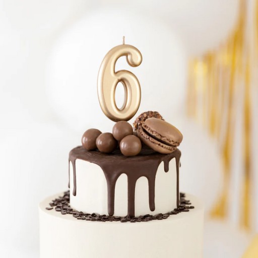 NARODENINOVÁ TORTA SVIEČKA ČÍSLO 6 ZLATÁ METALIKA 10 CM NARODENINY