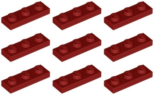 LEGO PLATE 3623 1x3 tmavo červená (5g) 9 ks.