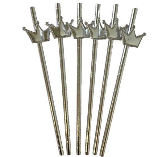 Papierové slamky strieborné CROWN, strieborné trubičky