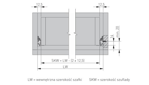 VODIČ NÁBYTKU VALCE PRE ZÁSUVKY L=550 MM