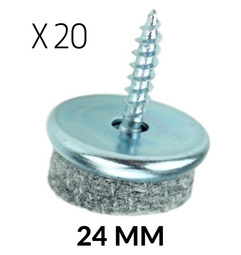 20 x kovový klzák priemer 24 mm s plsťou a skrutkou