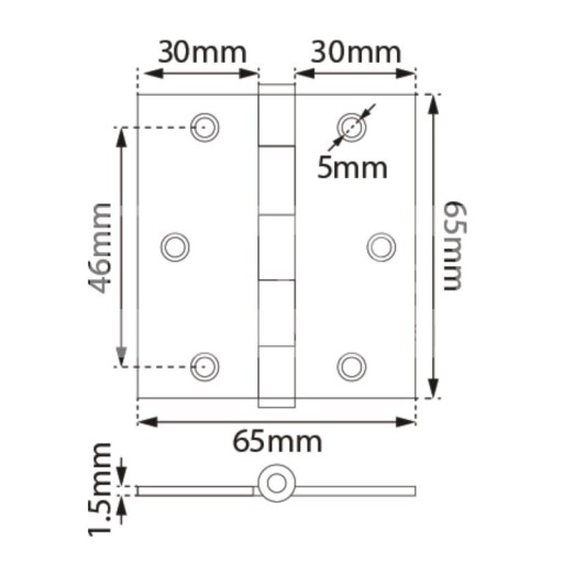 Univerzálny pánt 65x65x1,5mm čierny, sada 2 ks