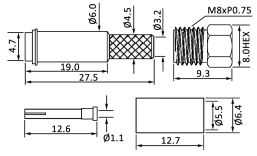 FME 50Ohm zásuvka krimpovaná pre kábel RG-58