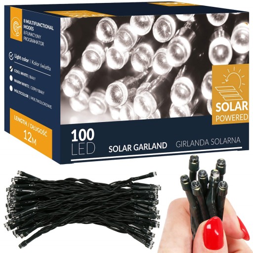 SOLÁRNE GARLANDOVÉ LAMPY 100 LED ZÁHRADNÉ solárne 12m STUDENÉ BIELE