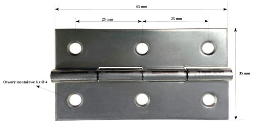Splietaný nábytkový pánt 65x35 mm inox