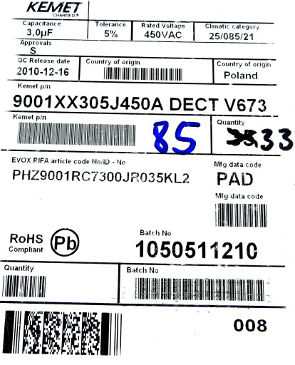 Evox RIFA 3uF 5% 450V AC 1 ks