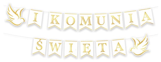 Banner na prijímanie s nápisom Prvé sväté prijímanie, bielo-zlatý, 250 cm