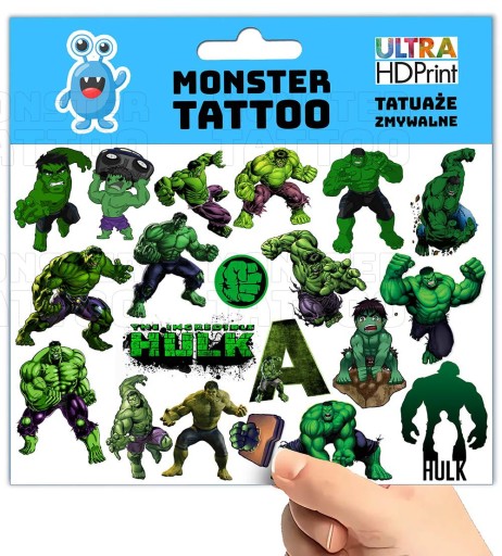 UMÝVAJÚCE DOČASNÉ TETOVANIE PRE DETI DETI HULK ORIGINÁLNE DIZAJNY