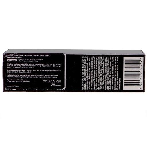 Čierny čaj Lipton Earl grey s príchuťou 37,5 g (35 vrecúšok)