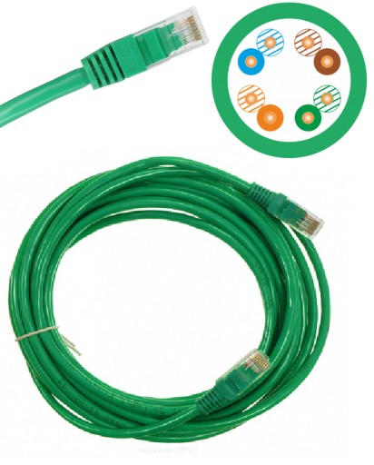 Dlhý 5m Patchcord U/UTP 5e zelený sieťový kábel