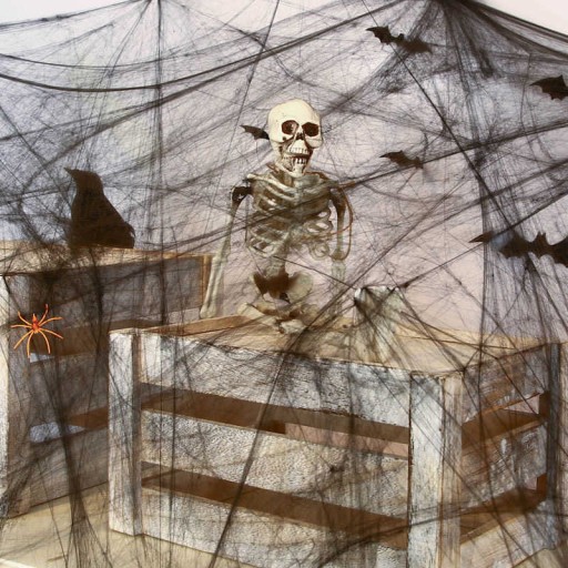 HALLOWEEN SPIDER WEB ČIERNA 2 ORANŽOVÉ PAVÚKY 20 GRAMOV DEKORÁCIA
