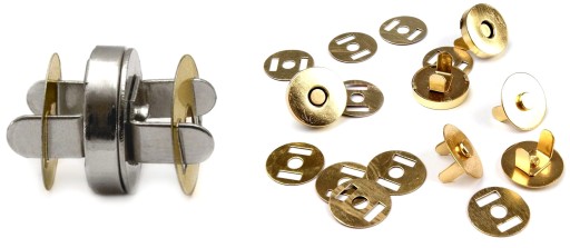 Magnetická spona okrúhla 18 mm, pripevnená k taške, strieborný nikel