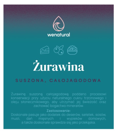 Celé sušené brusnice 500g Wenatural - USA VEĽKÉ SLADKÉ CEL