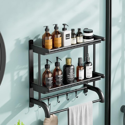 ZÁVESNÁ KÚPEĽŇOVÁ POLICA LOFT BEZ VŔTANIA 60CM 3 ÚROVNE HÁKY K RÚČIACH