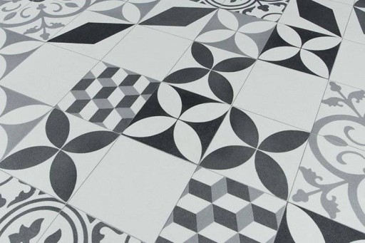 šírka 3 m ŠEDÝ PVC KOBEREC BINGO KOCKY PATCHWORK MOZAIKA BOHO ŠTÝLU