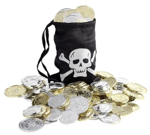 Peňaženka s dukátmi Peniaze Pirátsky poklad Zlaté mince Pirátske vrece