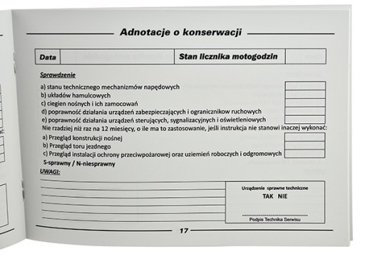Denník údržby transportného zariadenia UTB