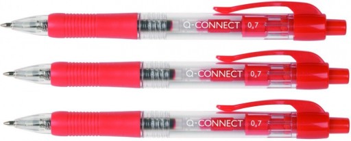 Q-Connect zasúvacie guľôčkové pero 0,7 mm červené x 3