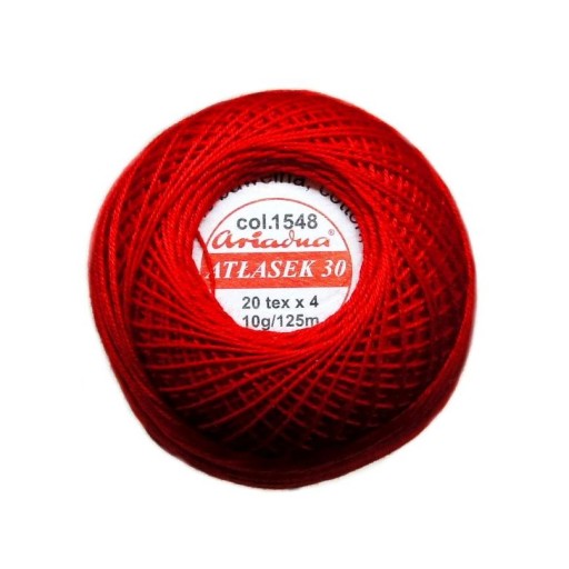 Cordonek Atłasek 30 červený 1548 ARIADNA 10g/125m