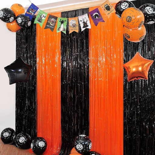 Oranžové záclonové dekorácie Halloweenske dekorácie