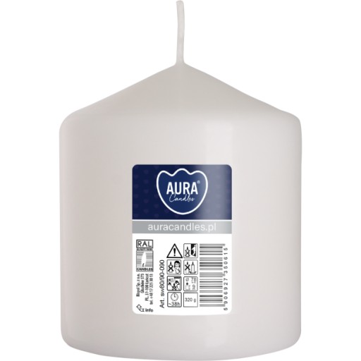 BIELA Valcová sviečka bez vône PARAFÍNOVÁ SVIEČKA 9CM 38H 320G