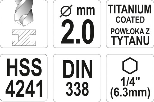 VRTÁK DO KOVU HSS-TiN 2,0 mm HEX YT-44751 YATO