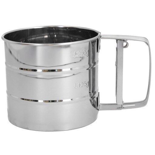 Sitko na múku, cukor, sitko, sitko, nerezový hrnček s uškom, 250g