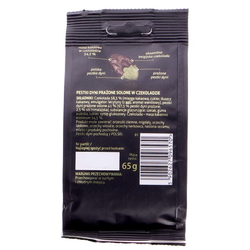 TRVALO CHUŤ TEKVICOVÝCH SEMIENKOV V BELGICKEJ ČOKOLÁDE 65G