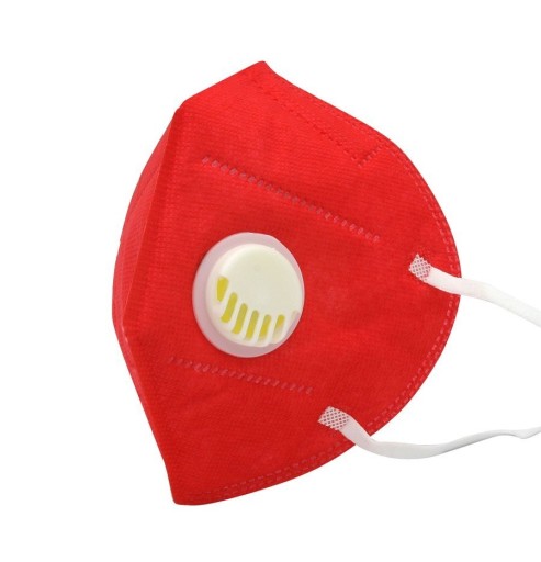 KN95 ochranná maska s ventilom červená/žltá