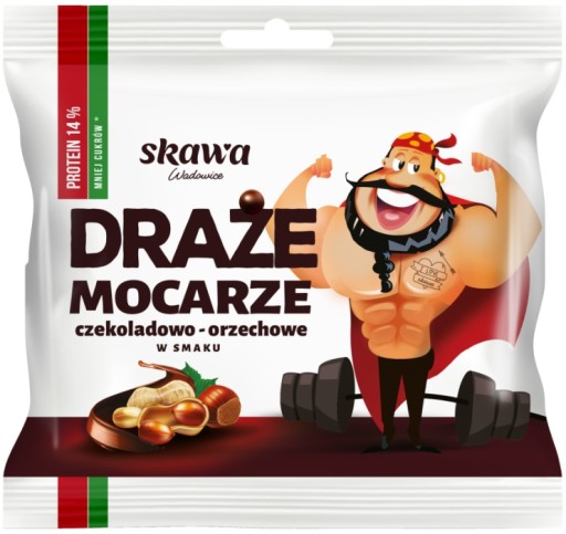 DRAZE čokoládové a orieškové cukríky Mocarze Skawa 100 g VEĽKÉ 14% PROTEÍN