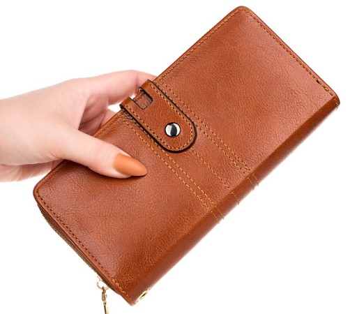 Elegantná kožená peňaženka s veľkou kapacitou, boho popruh, hnedá, módna pre ženy