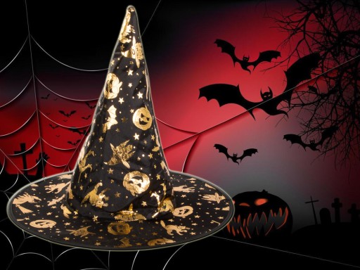 ČARODONICKÝ KLOBÚK ŠŤASTNÝ HALLOWEEN ČARODEJNICKÁ OMÁČKA TEKVICA