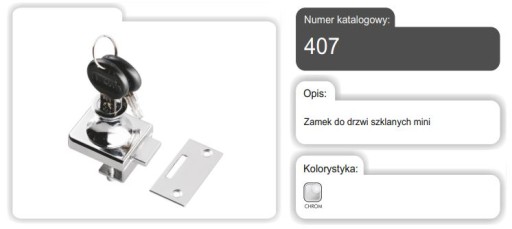 NÁBYTKOVÁ ZÁMKA NA DVERE NÁBYTKU, MINI SKLE/CHROM 407 AMIX