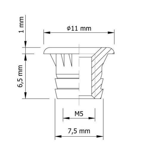 Zásuvka 10x M5 x 6,5 mm s golierom, tepaná nábytková vložka do dreva, nožičky