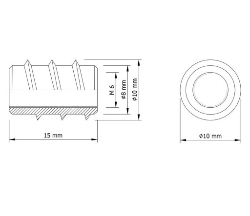 Zásuvka M6 x 15 mm skrutkovaná do dreva bez nákružku