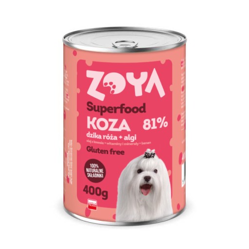 ZOYA SUPERFOOD - KOZA s banánom a divokou ružou - vlhké krmivo pre psov 400g