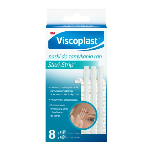 Viscoplast Steri-Strip prúžky na zakrytie rany, biele, 2 veľkosti, 16 kusov