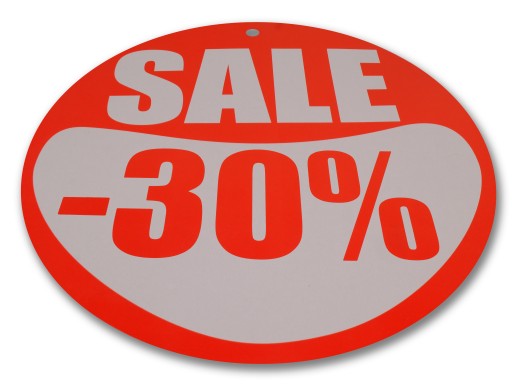 ŠTÍTOK -30% KRUHOVÝ KRUH 30CM REKLAMNÁ TABUĽKA