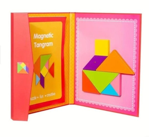 TANGRAM DREVENÉ MAGNETICKÉ BLOKY MAGNETOVÉ TVARY MONTESSORI PUZZLE