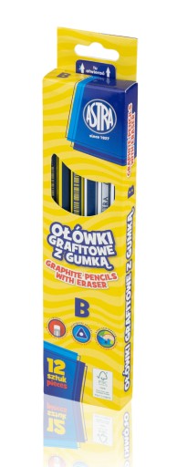 Trojuholníková grafitová ceruzka B s gumou Astra