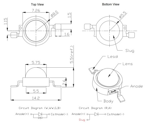 POWER LED 1W + 20mm žiarič - žltý - 592nm
