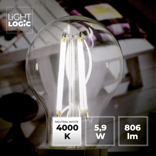 Vláknová LED žiarovka A60 5,9=60W E27 biela NW