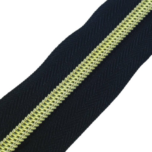 Zipsová páska, zips, čierna, zlaté zuby, 1 meter