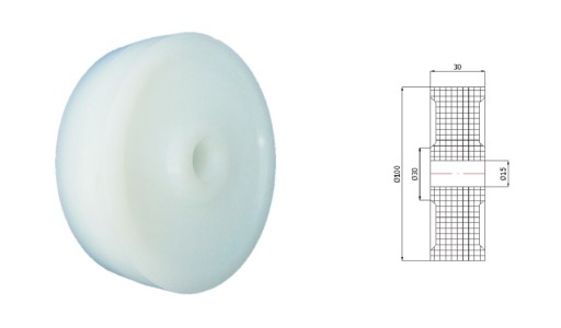 Rovný plastový valček bez ložísk, priemer 100 mm, priemer 15