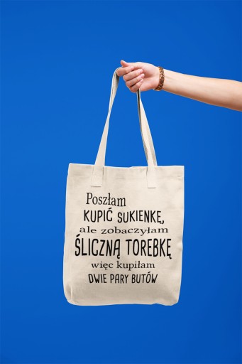 Béžová nákupná taška IŠLA SOM KÚPIŤ ŠATY ALE