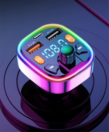 FM VYSIELAČ BLUETOOTH 5.0 NABÍJAČKA QC 3.0 PD 20 W RGB 2x USB USB-C